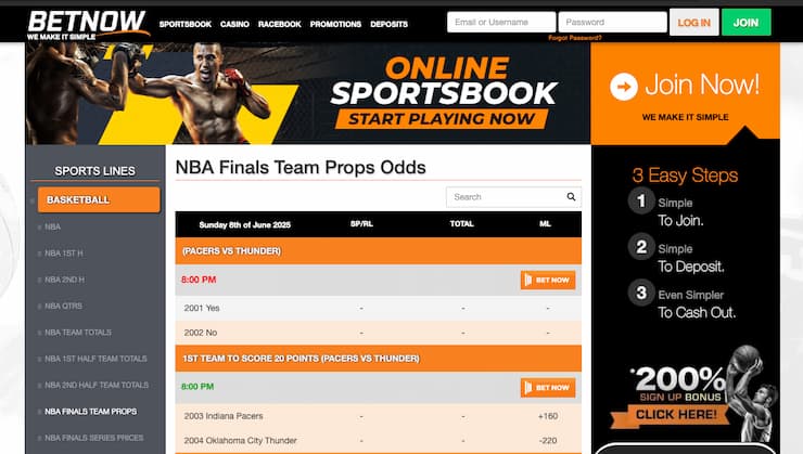 BetNow’s NBA prop betting options, trusted among NBA sports betting platforms.